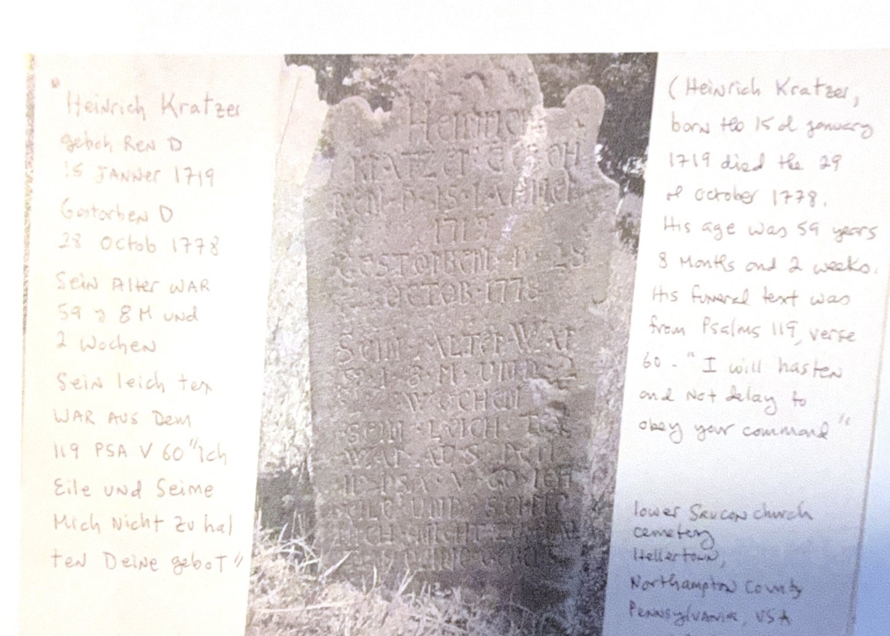 Heinrich Kratzer's German-inscribed tombstone