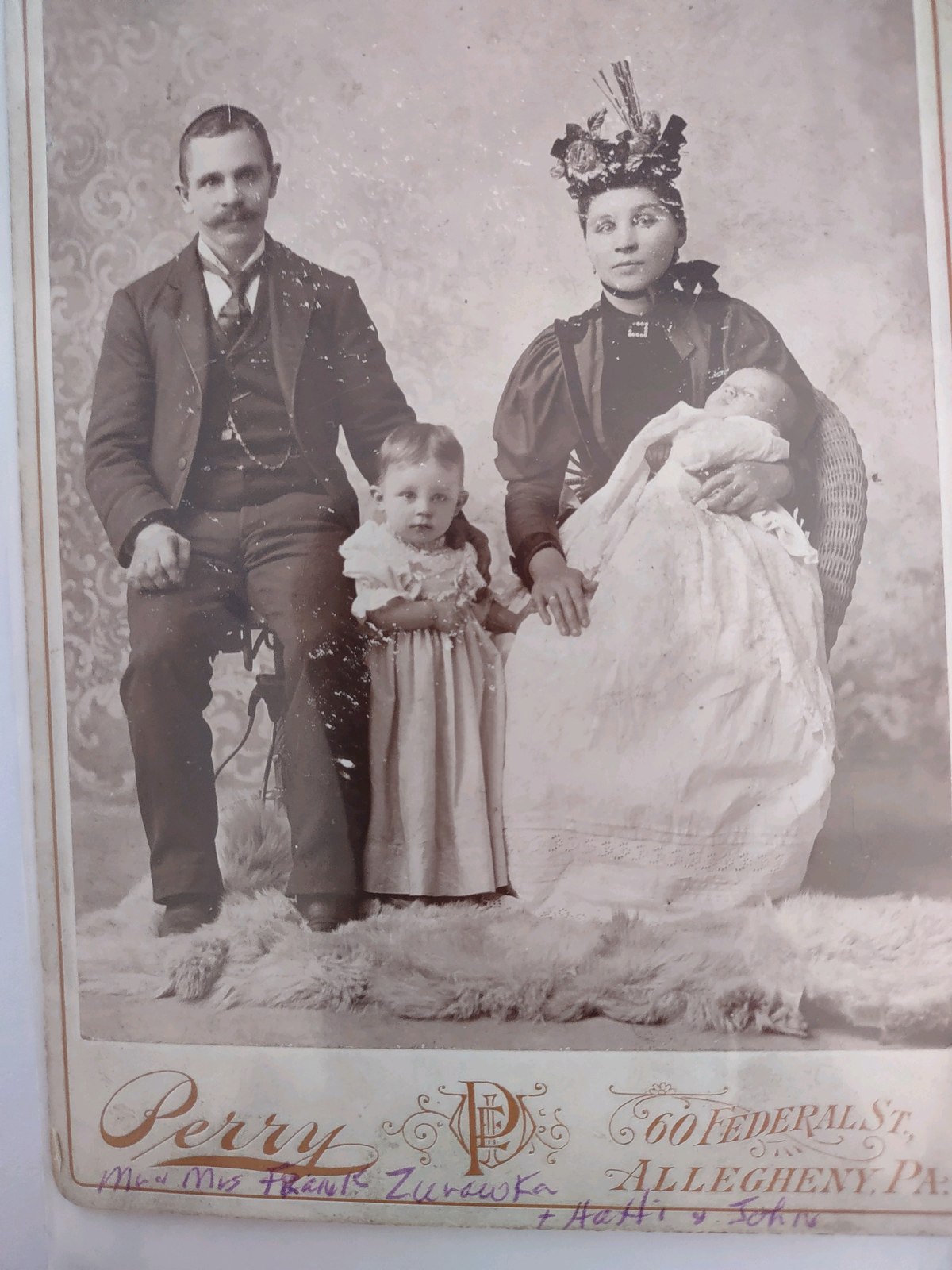 Frank Zurawka, Mary Zebroski, and their children Hattie and John (Lala), circa 1896